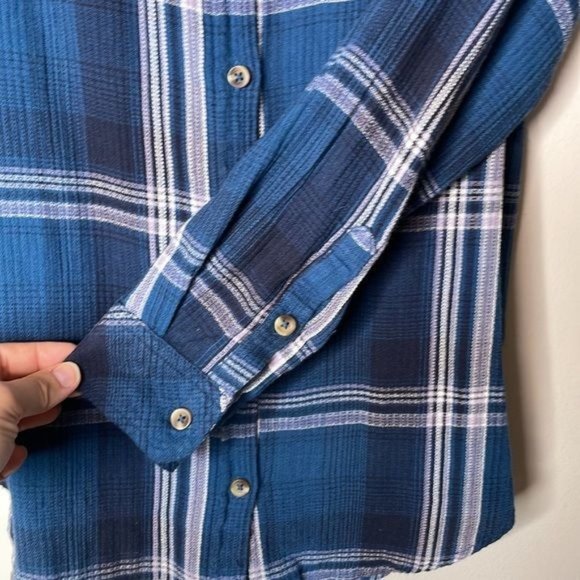 Sonoma Size XS Blue White Plaid Knit Soft Slouchy Western Rodeo Button Down - Picture 4 of 11